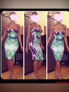 Strappy Tropical PrintPencil Skirt Dress in Green and White